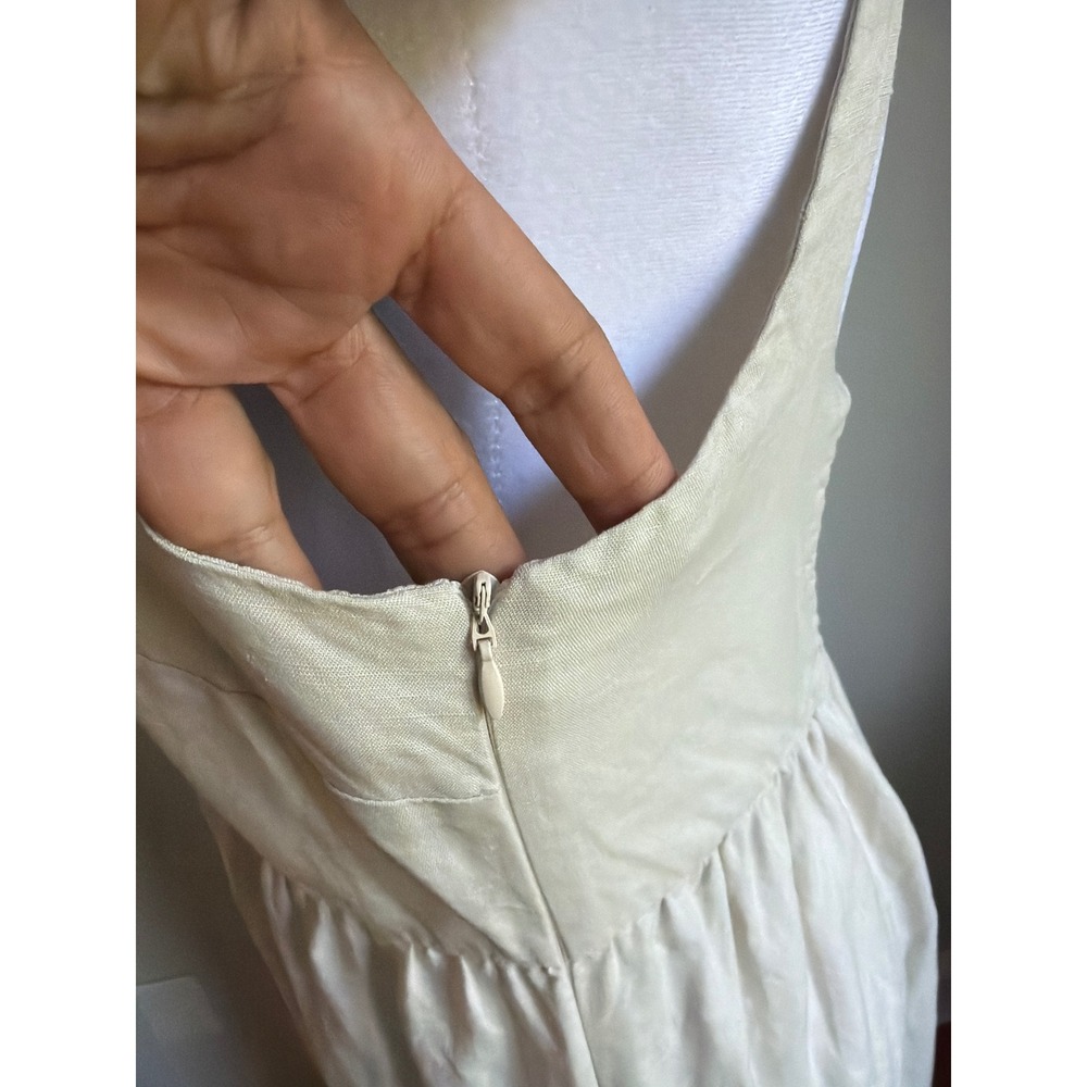 Zara Womens Beige Linen Blend Square Neck Smocked Back Maxi Dress Size M - Picture 4 of 9